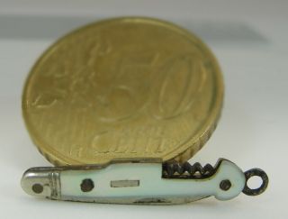 Antique tiny 2,  5 Cm – 1 inch MOP Miniature Nogent Folding Knife With Corkscrew 2