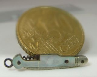 Antique tiny 2,  5 Cm – 1 inch MOP Miniature Nogent Folding Knife With Corkscrew 3