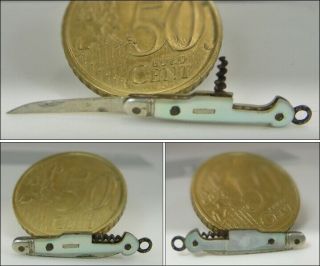 Antique tiny 2,  5 Cm – 1 inch MOP Miniature Nogent Folding Knife With Corkscrew 4