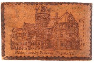 Buffalo,  Ny 1907 Leather Post Card With View Of Old Public Library