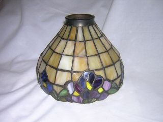 Vintage Small Stained Leaded Glass Lamp Shade 5 " Tall X 7 " Wide Tiffany Style