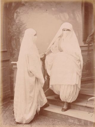 Albumen Photograph Middle East Algeria Ethnographic Orientalism 2 Women Veil