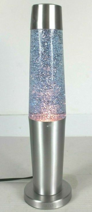 Lite F/x Glitter Lite Blue Sparkle Lava Lamp 18 " Tall Silver Base Retro
