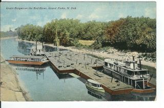 Ca - 450 Nd,  Grand Forks,  Grain Bardges On Red River Divided Back Postcard W Boats
