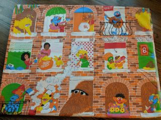 Vintage Rare/htf Sesame Street Twin Flat Sheet Muppets Brick Wall Snuffleupagus