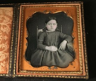 1/6 Plate Daguerreotype Of A Young Girl In A Ladderback Chair,  No Wipes,  Sharp F