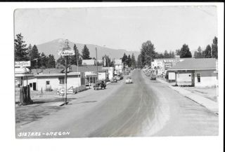 Rppc Postcard Sisters Oregon Mobilgas Shell Station Hotel Forest Cafe Old Cars