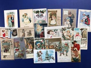 20 Christmas Children Antique Postcards.  Collector Items.  1900 