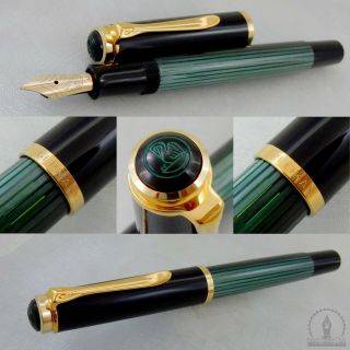 Old Style Pelikan M400 Green Striated Fountain Pen 14c M Nib Germany C1990