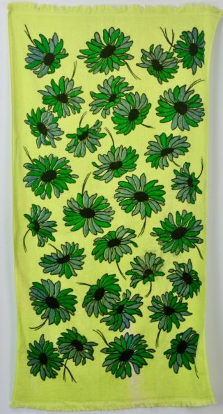 Vintage Springmaid Lime Green Daisy Bath Towel Flower Power Mid Century Daisies