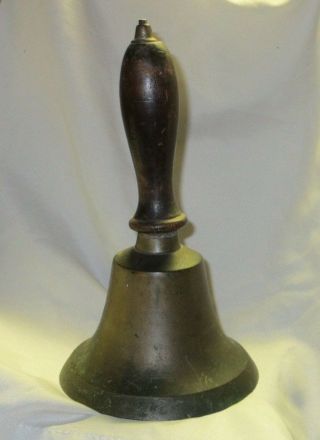 Antique Delmar Chime Brass School Bell W/ Wood Handle 03