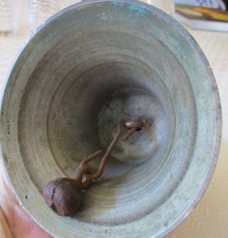 Antique Delmar Chime Brass School Bell w/ Wood Handle 03 3