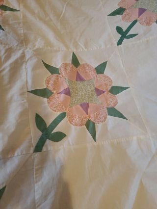Vintage Quilt Top Flowers Floral Hand Stitched and Machine Stitched 3