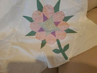 Vintage Quilt Top Flowers Floral Hand Stitched and Machine Stitched 4