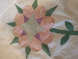 Vintage Quilt Top Flowers Floral Hand Stitched and Machine Stitched 5