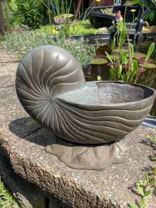 Vintage Solid Brass Nautilus Shell Planter Vase Hollywood Regency See Photos