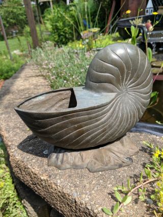 Vintage Solid Brass Nautilus Shell Planter Vase Hollywood Regency See Photos 4