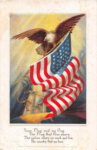 American Flag Carried By The Bald Eagle - Old Patriotic Pc - Flag Series No.  4