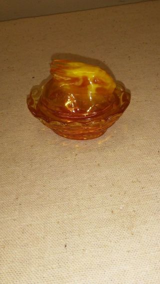 Vtg Boyd Miniature Orange Carnival Glass Covered Bunny Dish