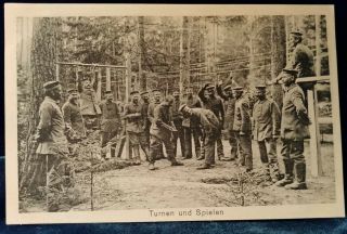 Postcard Wwi German Soldiers Military Exercise And Play