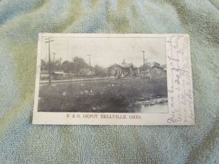 Bellville,  Ohio B&o Railroad Depot Postmarked 1907 Postcard
