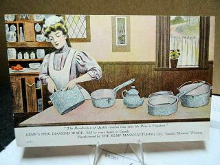 1909 Advertising Postcard Kemps Diamond Ware Agate Ware Enamel Cookware