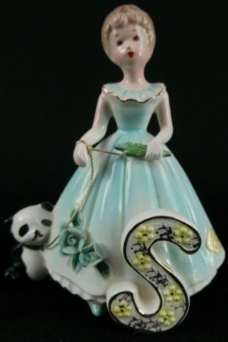 Josef Originals Porcelain Girl Figurine W/pet Panda Monogram 