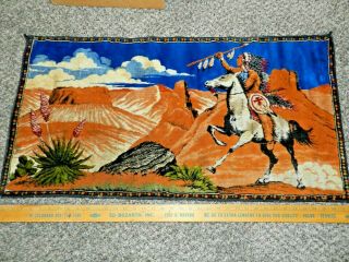 Vtg Native American Warrior Tapestry 38 X 20