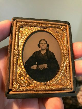 9th Plate Civil War Era Clear Glass Ambrotype Woman In Mourning