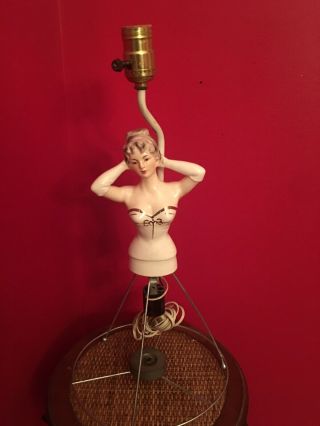Vintage Pin Up Girl Lamp Figural Boudoir Sexy Demure 1950s Mcm Lady