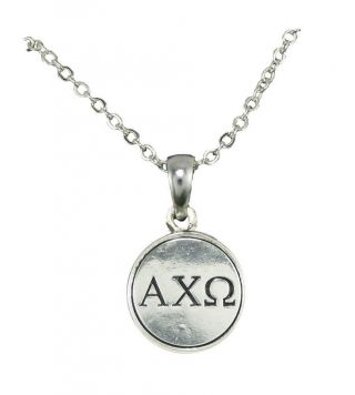 Alpha Chi Omega Sorority Polished Circle Silver Chain Necklace Jewelry Rush Gift
