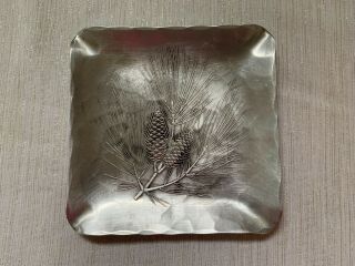 Vintage Wendell August Forge Aluminum Square Plate Dish Pine Cone - 6x6