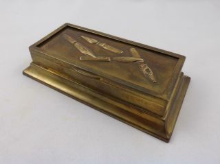 Antique Victorian Desk Top Brass Dip Pen Nib Box / Holder C Early 1900s