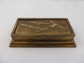 Antique Victorian Desk Top Brass Dip Pen Nib Box / Holder c Early 1900s 2