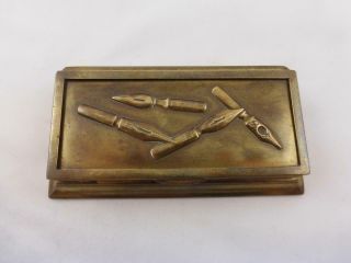 Antique Victorian Desk Top Brass Dip Pen Nib Box / Holder c Early 1900s 7