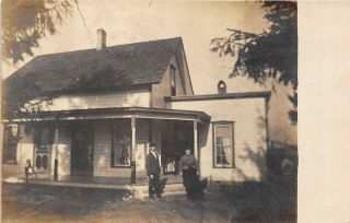 Marengo Ohio 1908 Rppc Real Photo Postcard Couple In Front Of House
