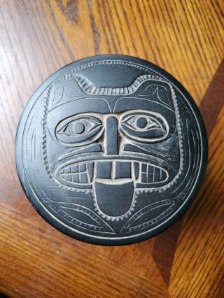 Cat Trinket Box Northwest Native American Inuit Tribal Art Carved Bc Canada