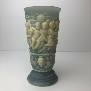 One Vase Vintage Incolay Stone Blue And White 2