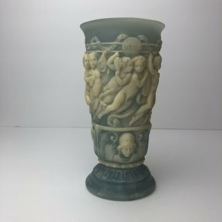 One Vase Vintage Incolay Stone Blue And White 3
