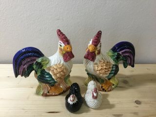 Rooster Chicken Salt Pepper Shakers Set Ceramic Figurine Home Kitchen Decor