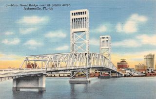 C21 - 9536,  Main Street Bridge,  Jacksonville Fl.  Postcard.