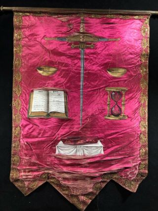 Antique Odd Fellows Silk Banner By Henderson Ames Company Hand Painted