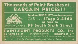 Brooklyn Ny - Paint Point Products - Advertising Postcard 1950 / 99 South 6th St