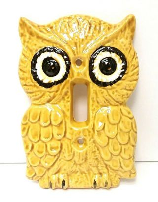 Vtg Enesco Owl Ceramic Light Switch Plate Cover Yellow 1970s 43 - 017598