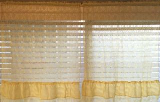 Vintage Curtain 2 Panels Fabric And Lace Yellow Retro 34”x26” 2