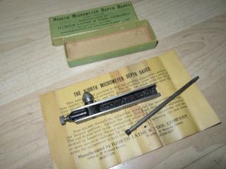 Vtg Hjorth Lathe & Tool Co.  Boston Micrometer Depth Gauge W/box & Instructions