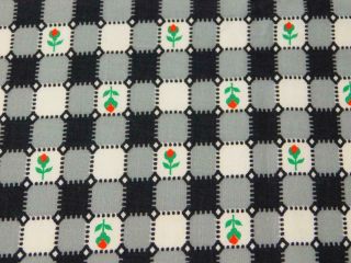 Vintage 36 " Wide Cotton Quilt Fabric Black White Gray Checked Red Flower 3 Piece