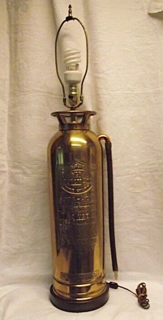 General Quick Aid Brass Fire Extinguisher Table Lamp Polished Soda Acid