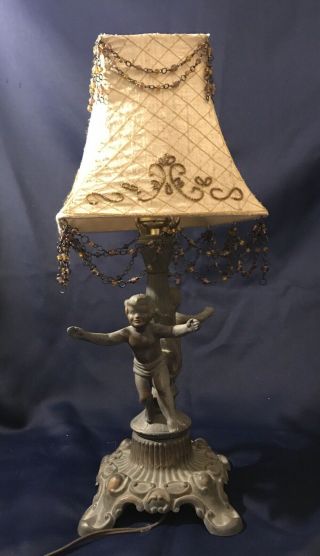 Vintage Style Metal Cast Cherub Table Lamp