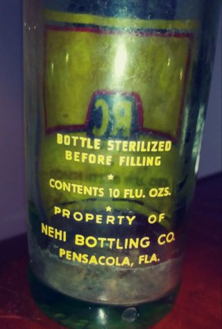 Vintage R.  C.  bottle Circa 1940 ' s Pensacola Florida marked 2